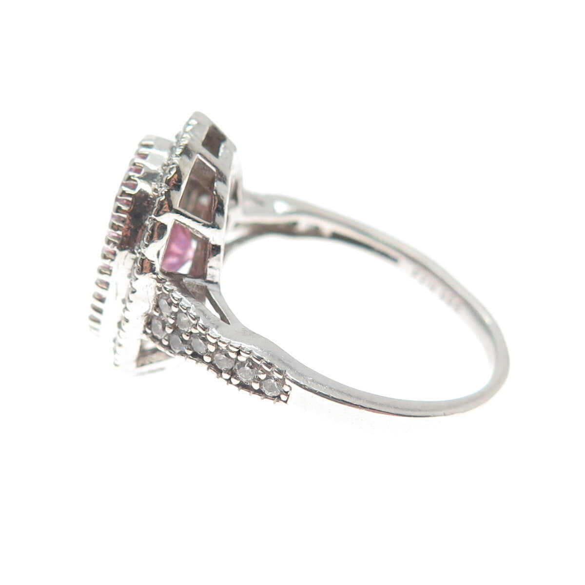 925 Sterling Silver Oval-Cut Pink & Round-Cut White C Z Ring Size 7.75