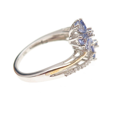 Chuck Clemency 925 Sterling 2-Tone Real Tanzanite & Topaz Floral Ring Size 8.25