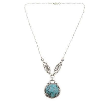 925 Sterling Silver Vintage Faux Turquoise Floral Cable Chain Necklace 16"