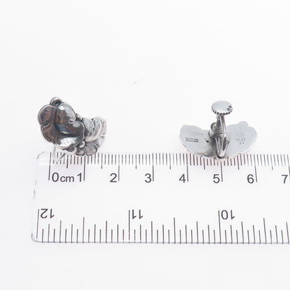 GEORG JENSEN 925 Sterling Silver Vintage Denmark Floral Screw Back Earrings #50A
