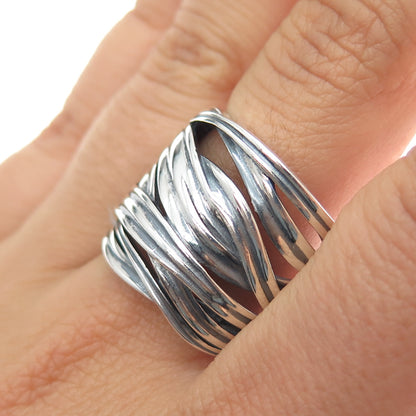 925 Sterling Silver Vintage Modernist Crisscross Oxidized Ring Size 10