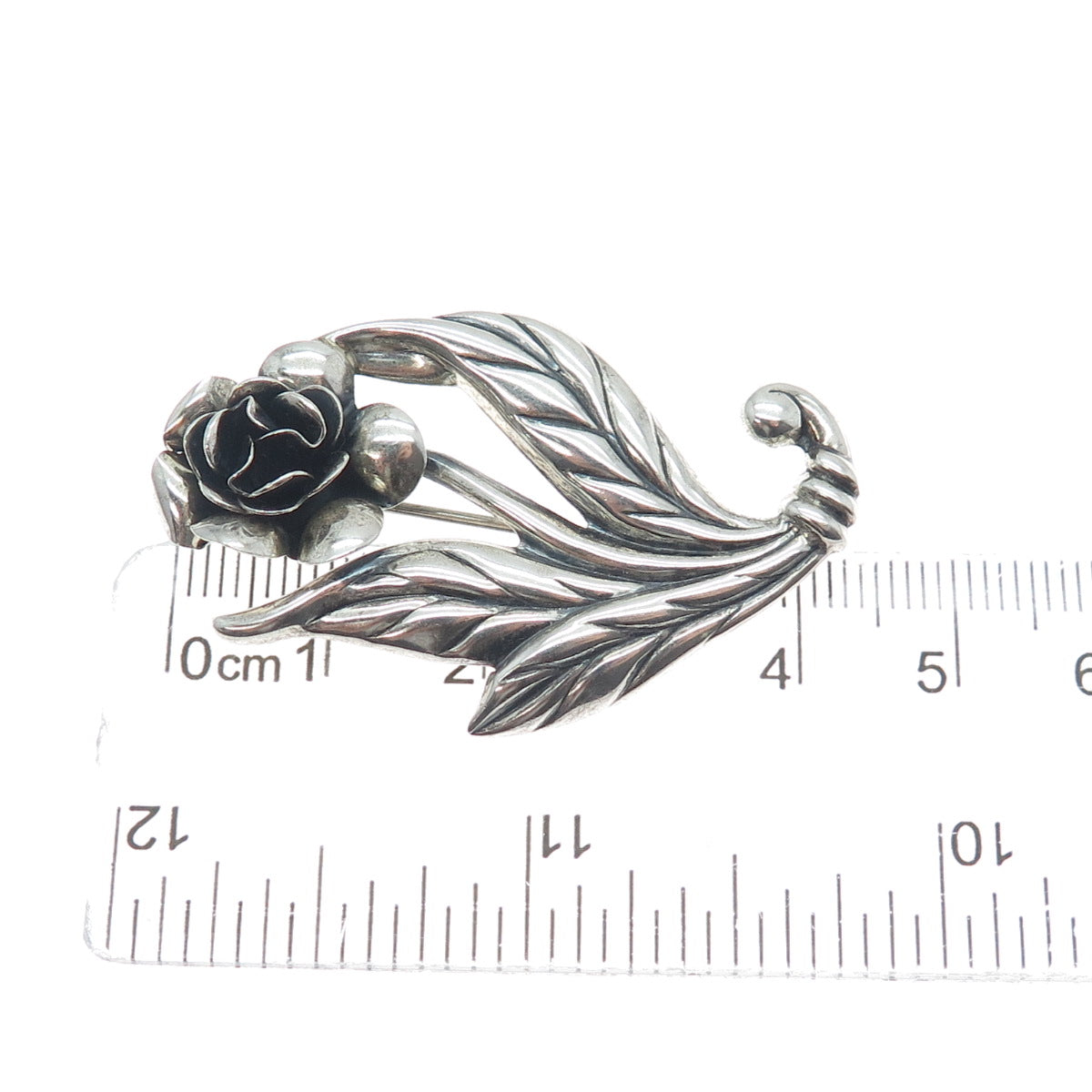 DANECRAFT 925 Sterling Silver Vintage Rose Flower Oxidized Pin Brooch