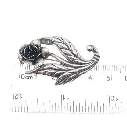 DANECRAFT 925 Sterling Silver Vintage Rose Flower Oxidized Pin Brooch