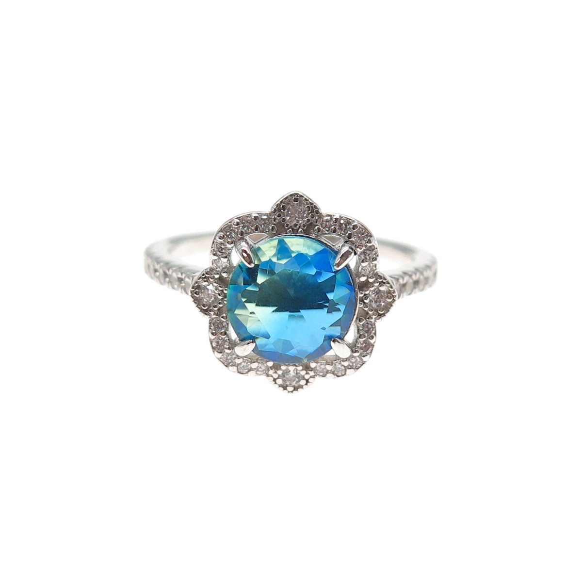 BOMB PARTY 925 Sterling Silver Real Doublet Mystic Quartz & C Z Ring Size 7.25