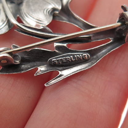 925 Sterling Silver Vintage Dogwood Flower Oxidized Pin Brooch