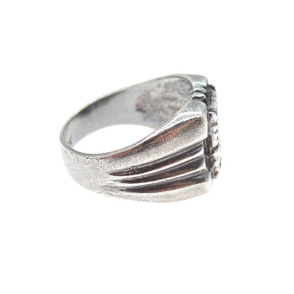925 Sterling Silver Vintage Mayan Tribal Oxidized Ring Size 8.25