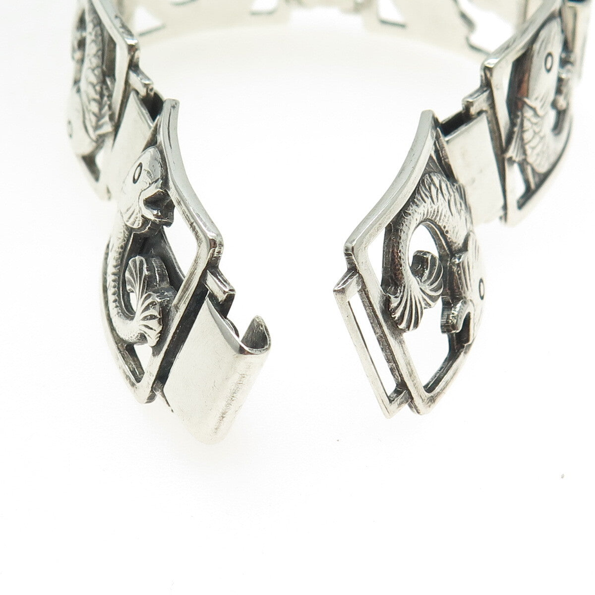 EILER & MARLOE 830S Silver Antique Denmark Fish Panel Link Bracelet 7.25" #131