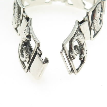 EILER & MARLOE 830S Silver Antique Denmark Fish Panel Link Bracelet 7.25" #131