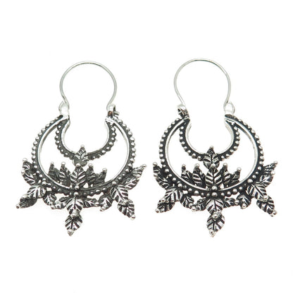 925 Sterling Silver Vintage Leaf Ethnic Oxidized Earrings