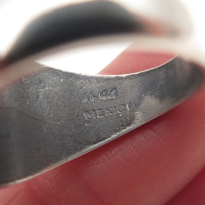 925 Sterling Silver 2-Tone Vintage Mexico Modernist Oxidized Ring Size 8.75