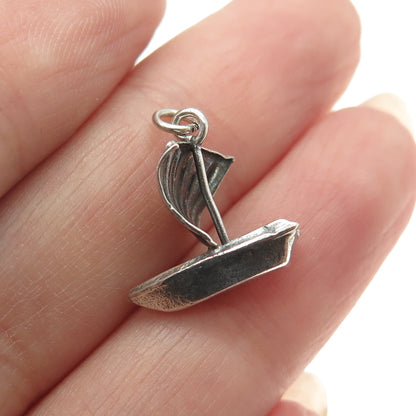 925 Sterling Silver Antique Art Deco Sailboat Oxidized Minimalist Charm Pendant