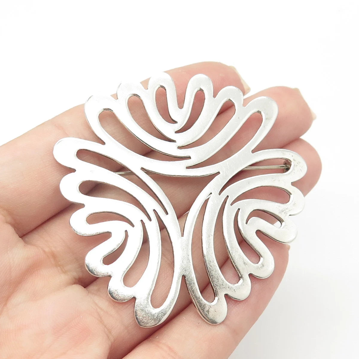 925 Sterling Silver Vintage Mexico Modernist Handmade Pin Brooch / SIGNED "SU"