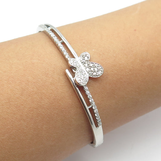 925 Sterling Silver Round-Cut White C Z Butterfly Bangle Bracelet 7"