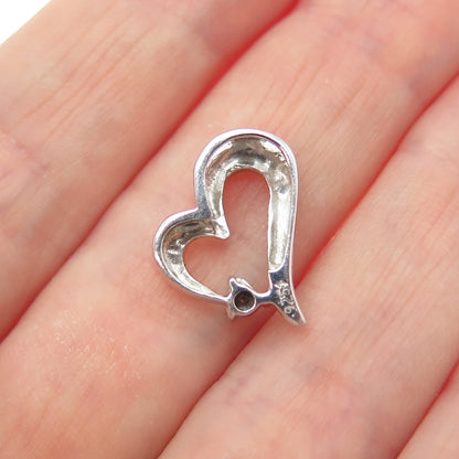 925 Sterling Silver Real Diamond Accent Heart Minimalist Slide Charm Pendant