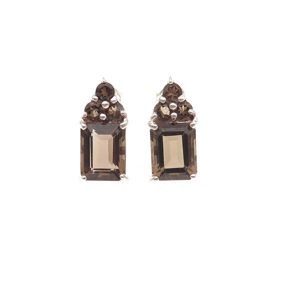 Ken Crafts 925 Sterling Silver Vintage Real Smoky Quartz Earrings