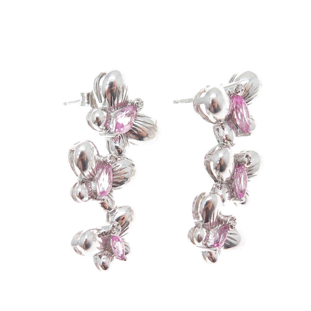 ALWAND VAHAN Sterling Silver Real Diamond Accent & Pink Topaz Butterfly Earrings