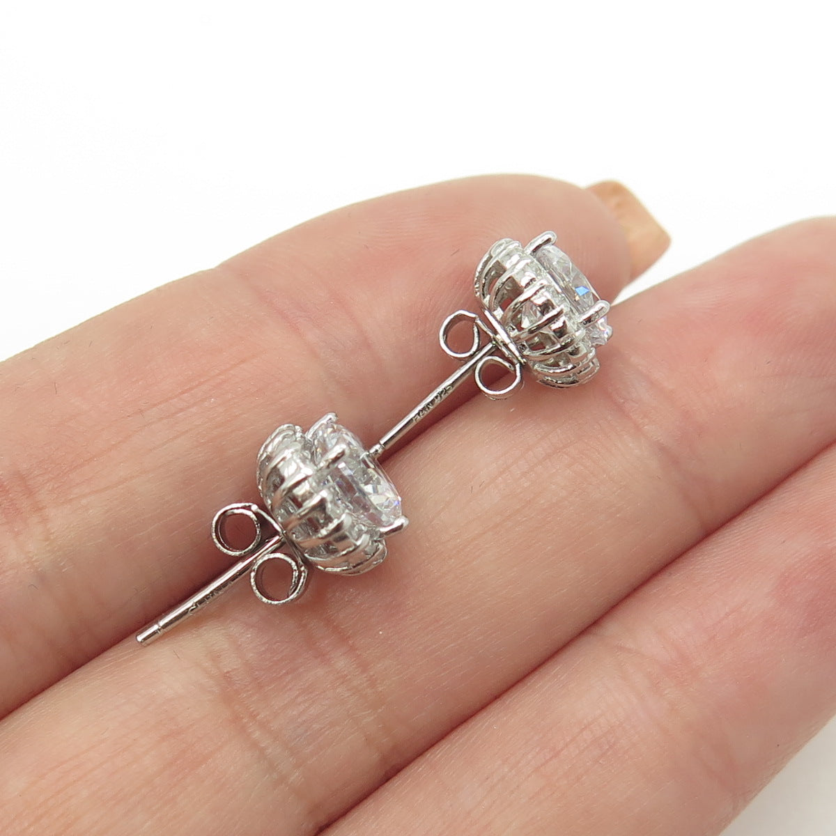 HAN 925 Sterling Silver Round-Cut White C Z Stud Earrings