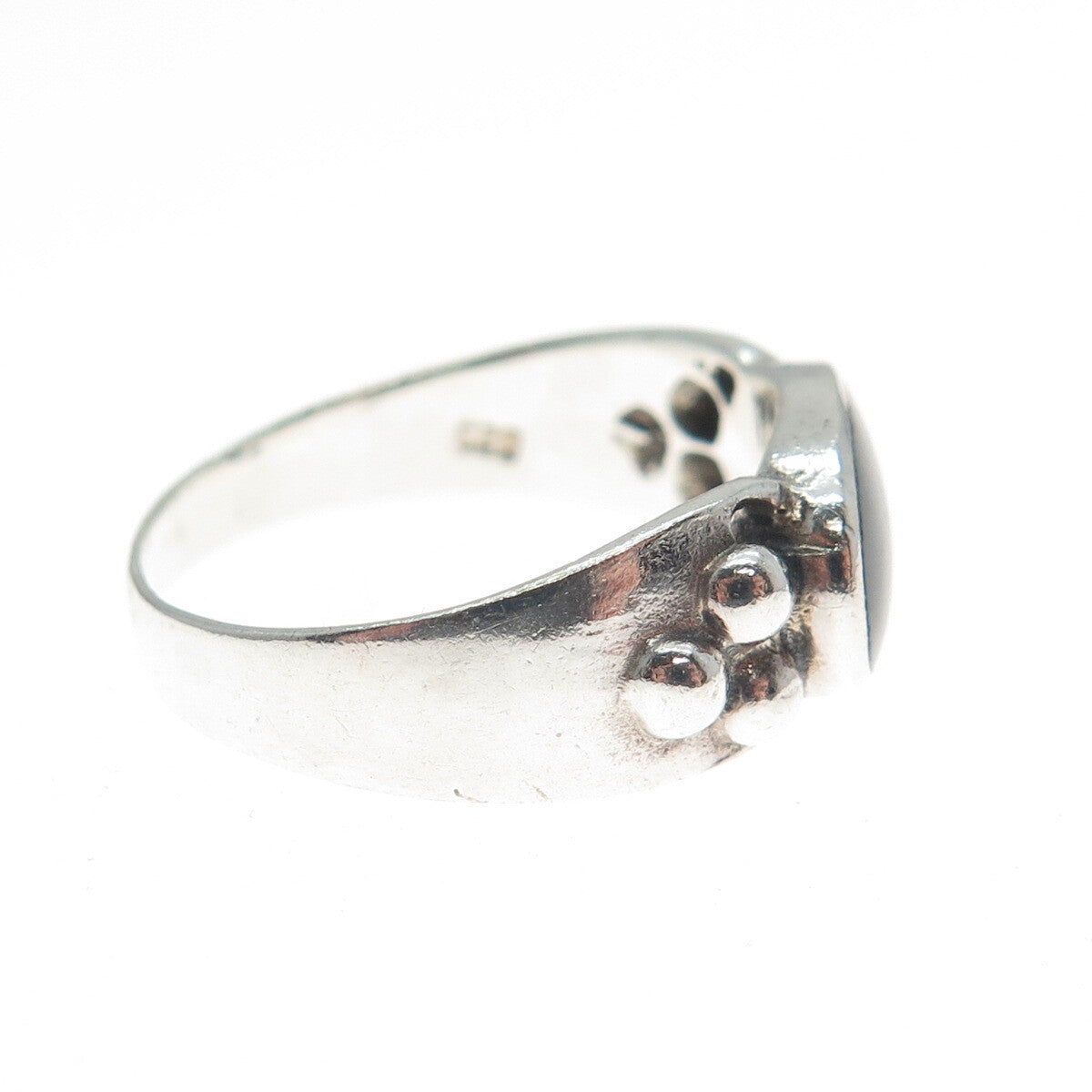925 Sterling Silver Vintage Real Black Onyx Beaded Ring Size 7.75