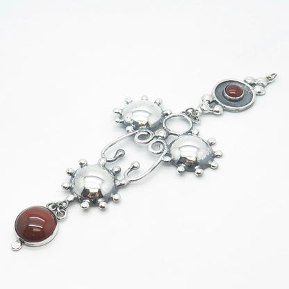 925 Sterling Silver Vintage Real Red Agate Gemstone Cross Pendant