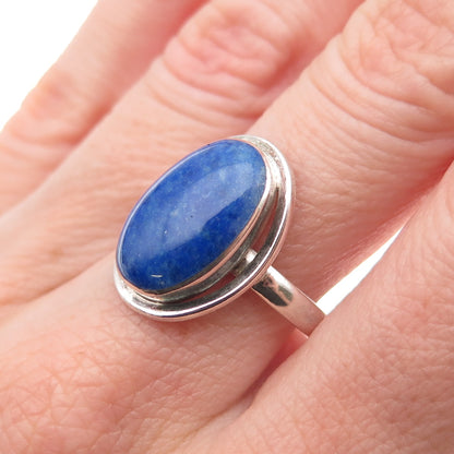 930 Silver Vintage Chile Real Cabochon Lapis Oxidized Ring Size 8.75