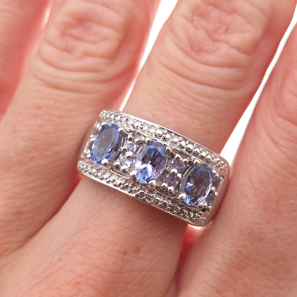 Chuck Clemency Sterling Silver Real Oval & Round-Cut Tanzanite Ring Size 8.75