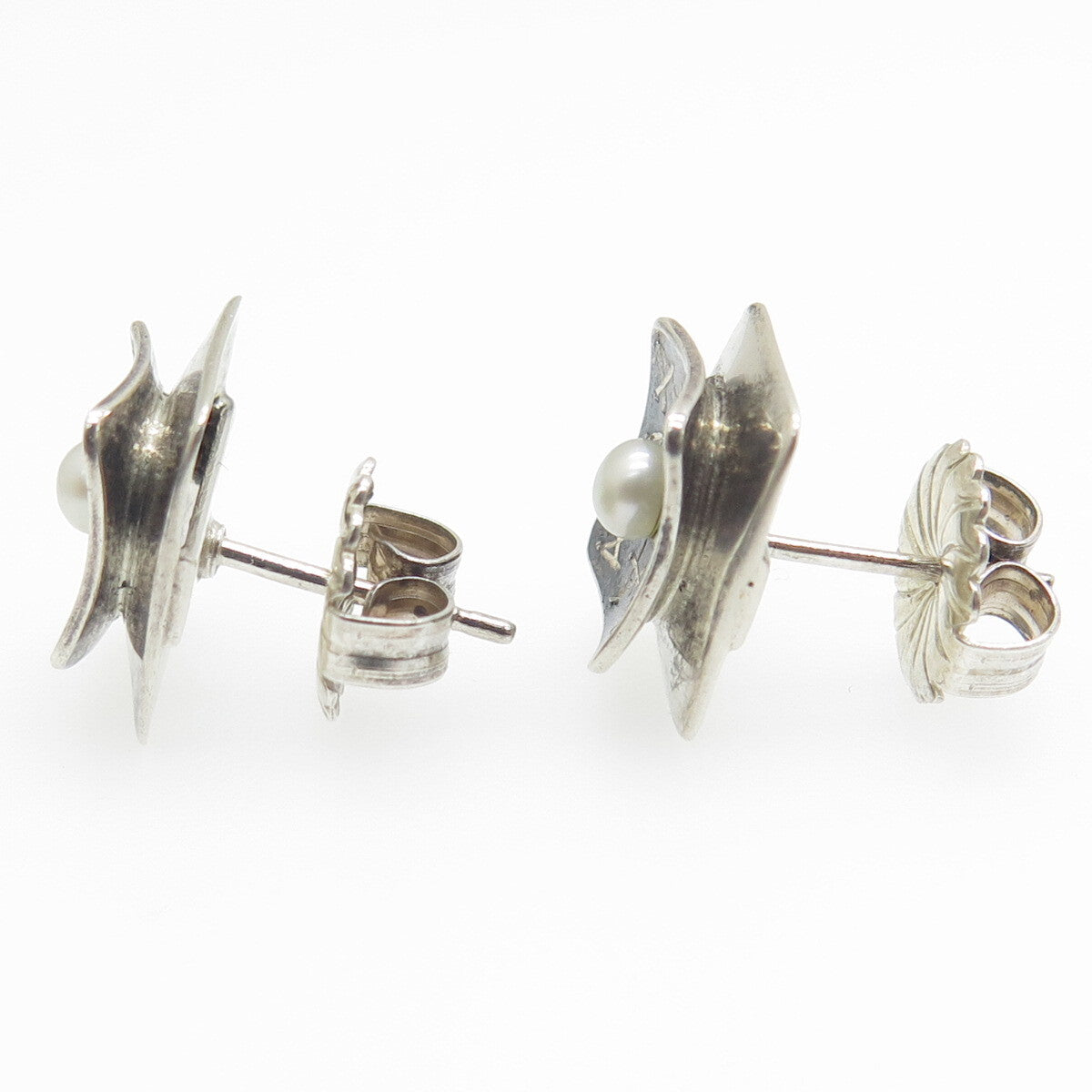 ROBERT NILSSON 925 Sterling Silver Vintage Real Pearl Letter "A" Stud Earrings