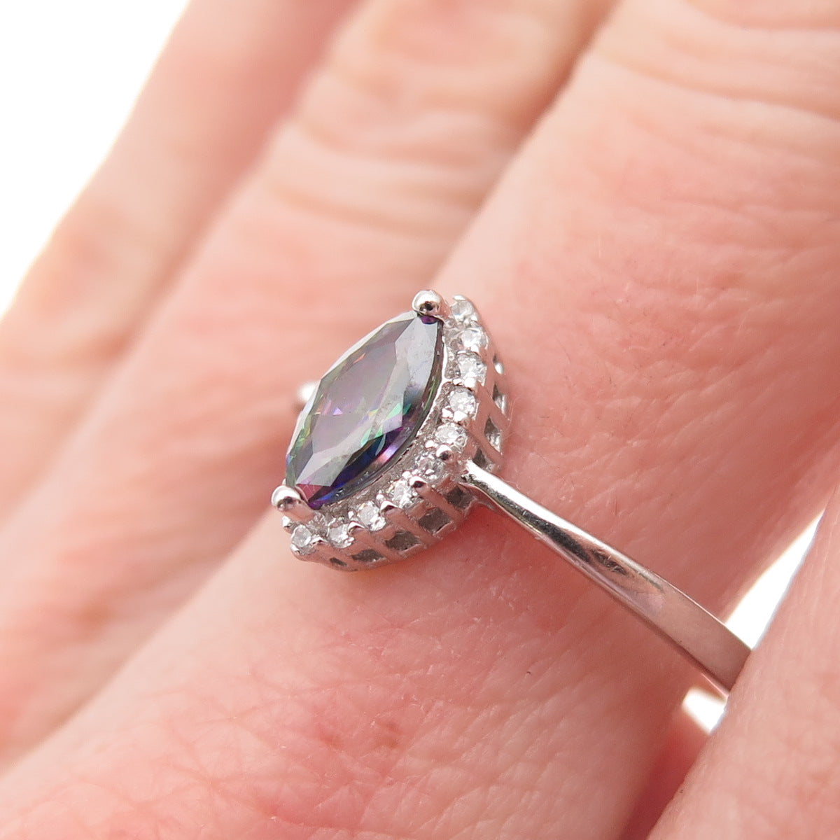 925 Sterling Silver Real Mystic Quartz & C Z Ring Size 7.75