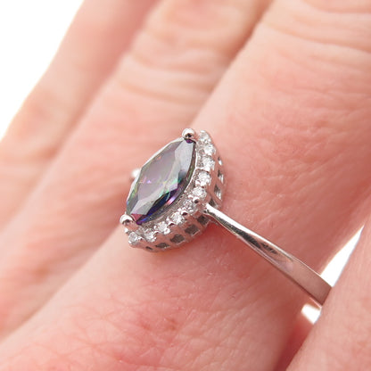 925 Sterling Silver Real Mystic Quartz & C Z Ring Size 7.75