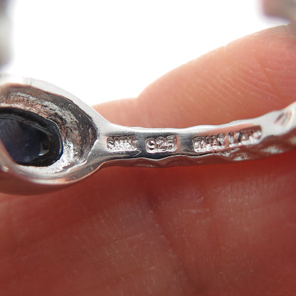 925 Sterling Silver Real Oval-Cut Sapphire Hoop Earrings
