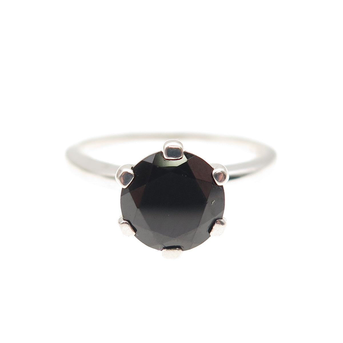 925 Sterling Silver Real Round-Cut Black Spinel Ring Size 5
