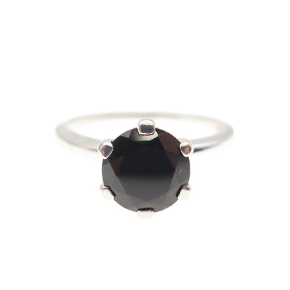 925 Sterling Silver Real Round-Cut Black Spinel Ring Size 5