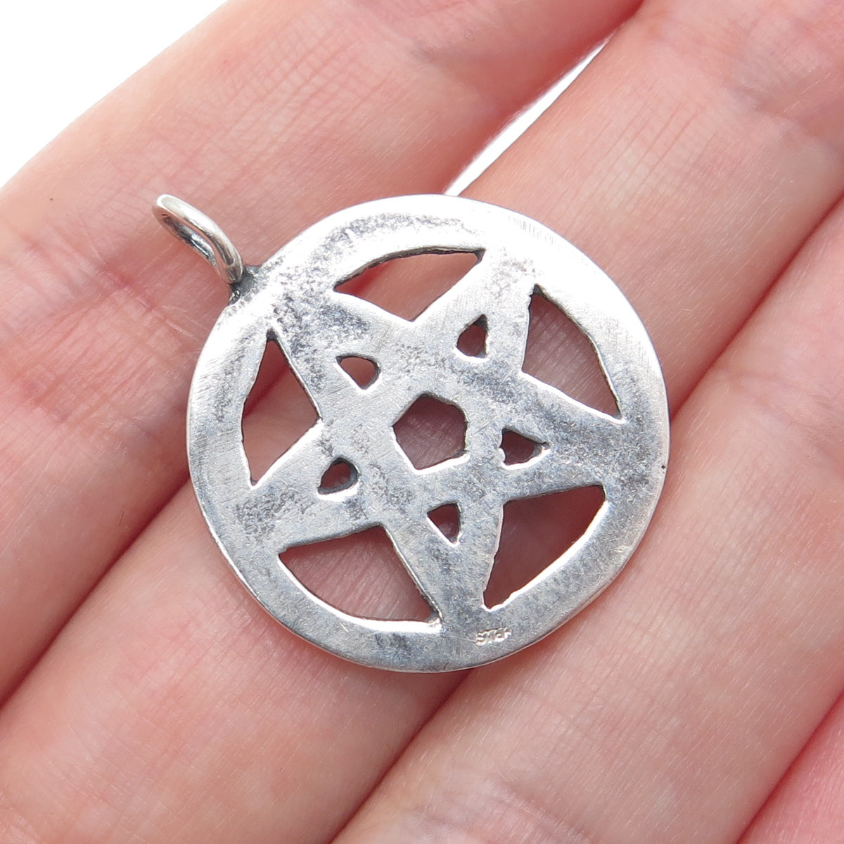 925 Sterling Silver Vintage Pentagram Oxidized Charm Pendant