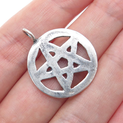 925 Sterling Silver Vintage Pentagram Oxidized Charm Pendant