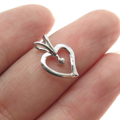 925 Sterling Silver Vintage Real Round-Cut Diamond Heart Minimalist Pendant