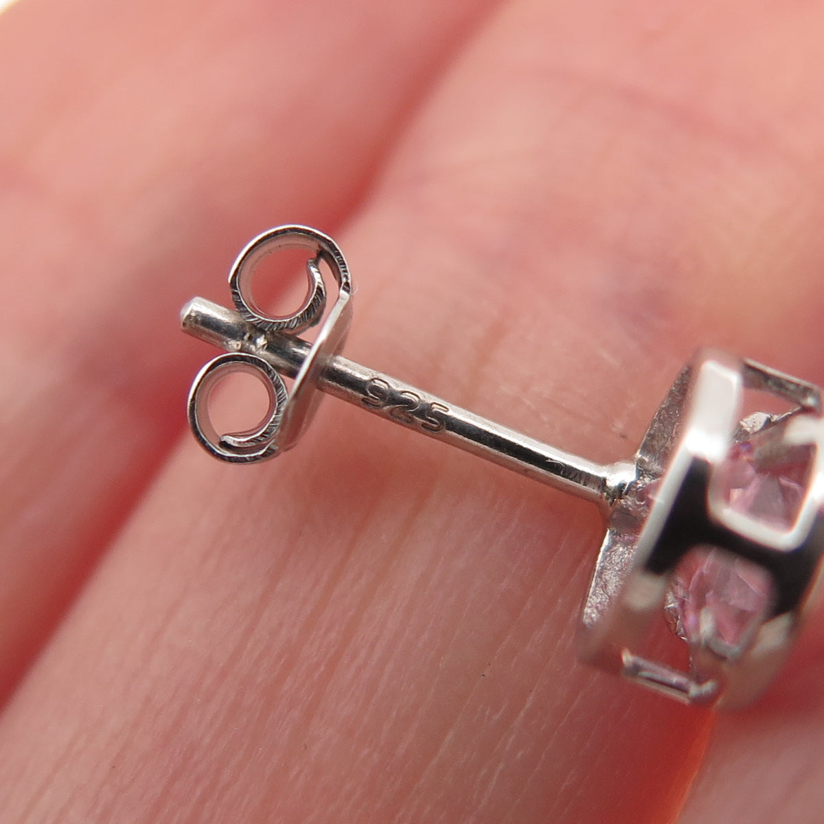 925 Sterling Silver Round-Cut Pink C Z Stud Earrings