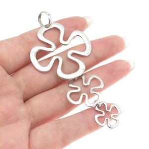 AMPARO 925 Sterling Silver Vintage Mexico Modernist Flower Drop Pendant