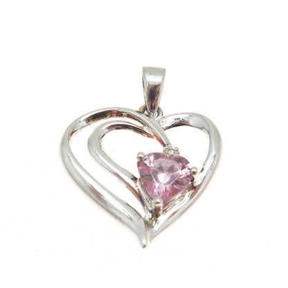 HAN 925 Sterling Silver White & Pink C Z Open Heart Pendant