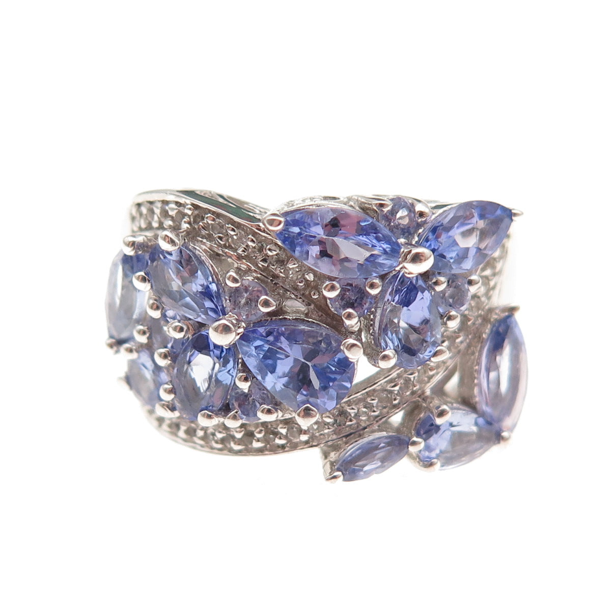 Chuck Clemency 925 Sterling Silver Real Tanzanite & White Topaz Ring Size 8.25
