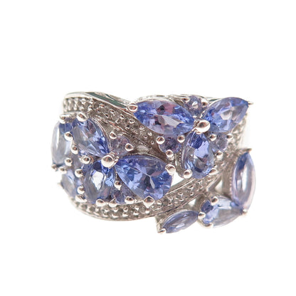 Chuck Clemency 925 Sterling Silver Real Tanzanite & White Topaz Ring Size 8.25