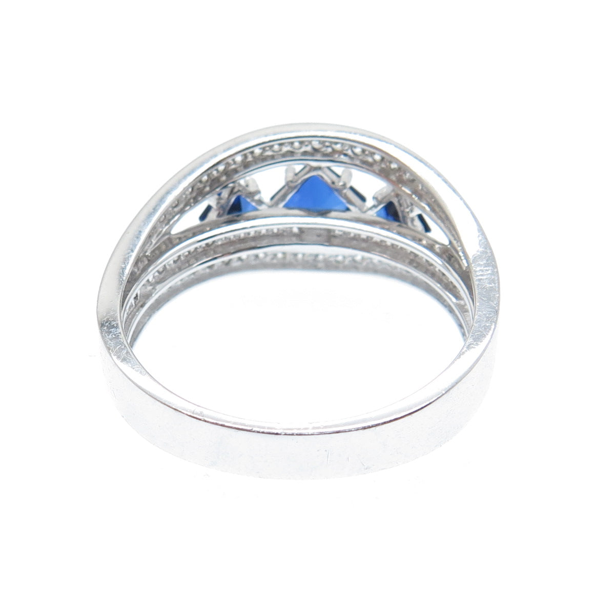 925 Sterling Silver Lab-Created Sapphire & Round-Cut C Z Ring Size 11.25