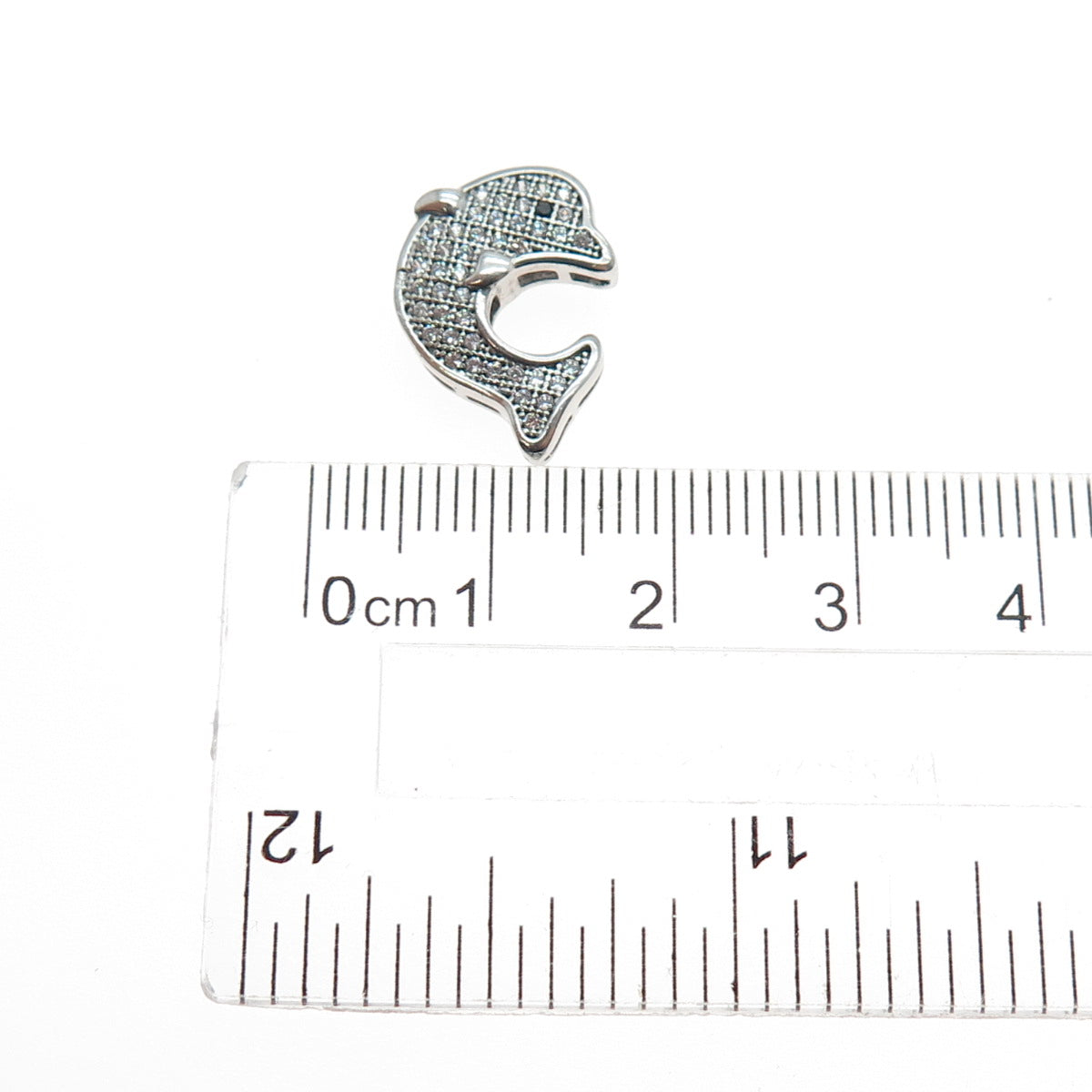 925 Sterling Silver Round-Cut Black & White C Z Dolphin Mini Slide Charm Pendant