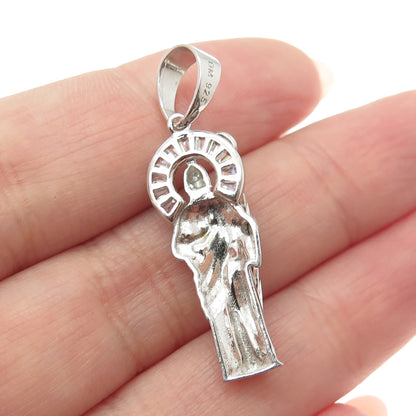 DM 925 Sterling Tapered Baguette-Cut Shaped C Z St. Jude Religious Pendant