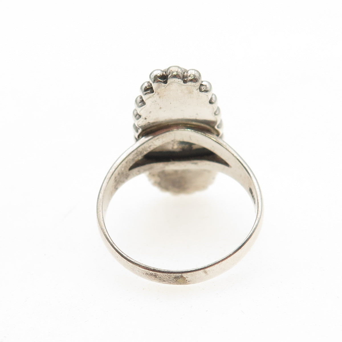 925 Sterling Silver Vintage Real Black Onyx Oxidized Beaded Ring Size 6.75