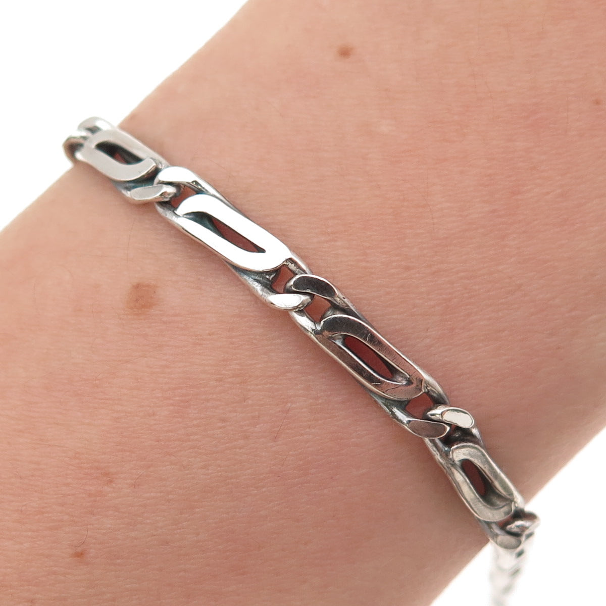 925 Sterling Silver Vintage Paperclip Link Oxidized Bracelet 7.25"