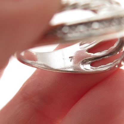 925 Sterling Silver Real Round-Cut Diamond Crisscross Ring Size 7.25
