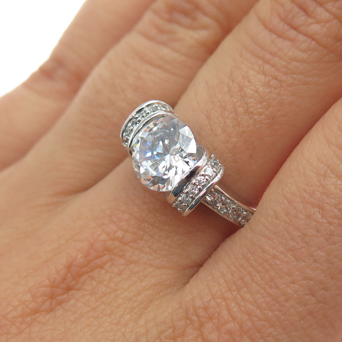 BGE Bradford 925 Sterling Silver Round-Cut C Z Engagement Ring Size 8