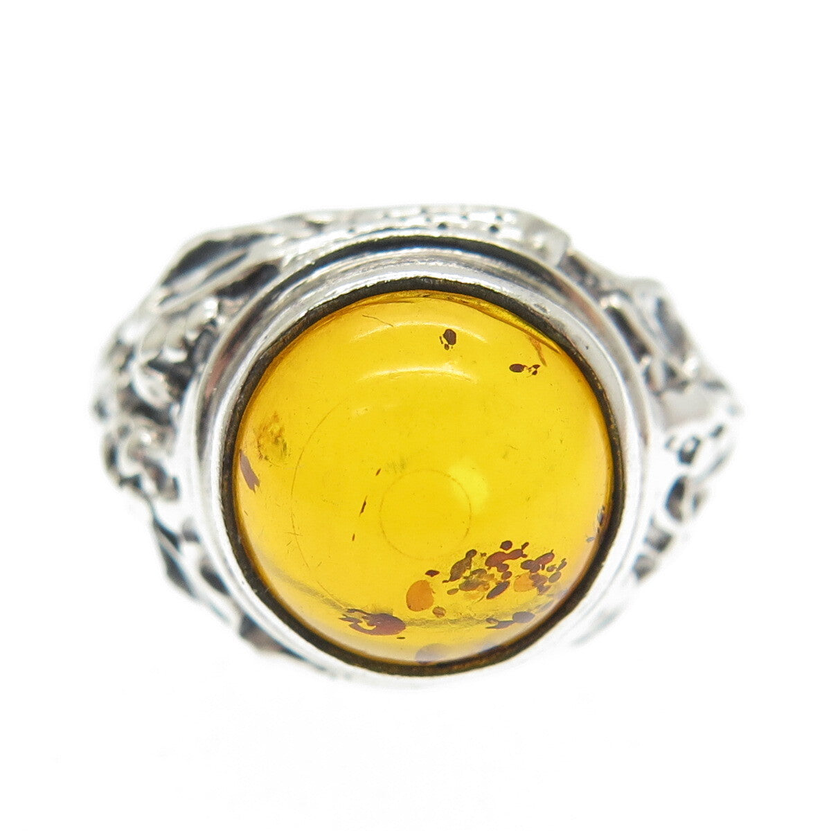 925 Sterling Silver Vintage Real Amber Modernist Ring Size 8.25