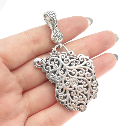 SARDA 925 Sterling Silver Vintage Mom & Child Floral Pendant