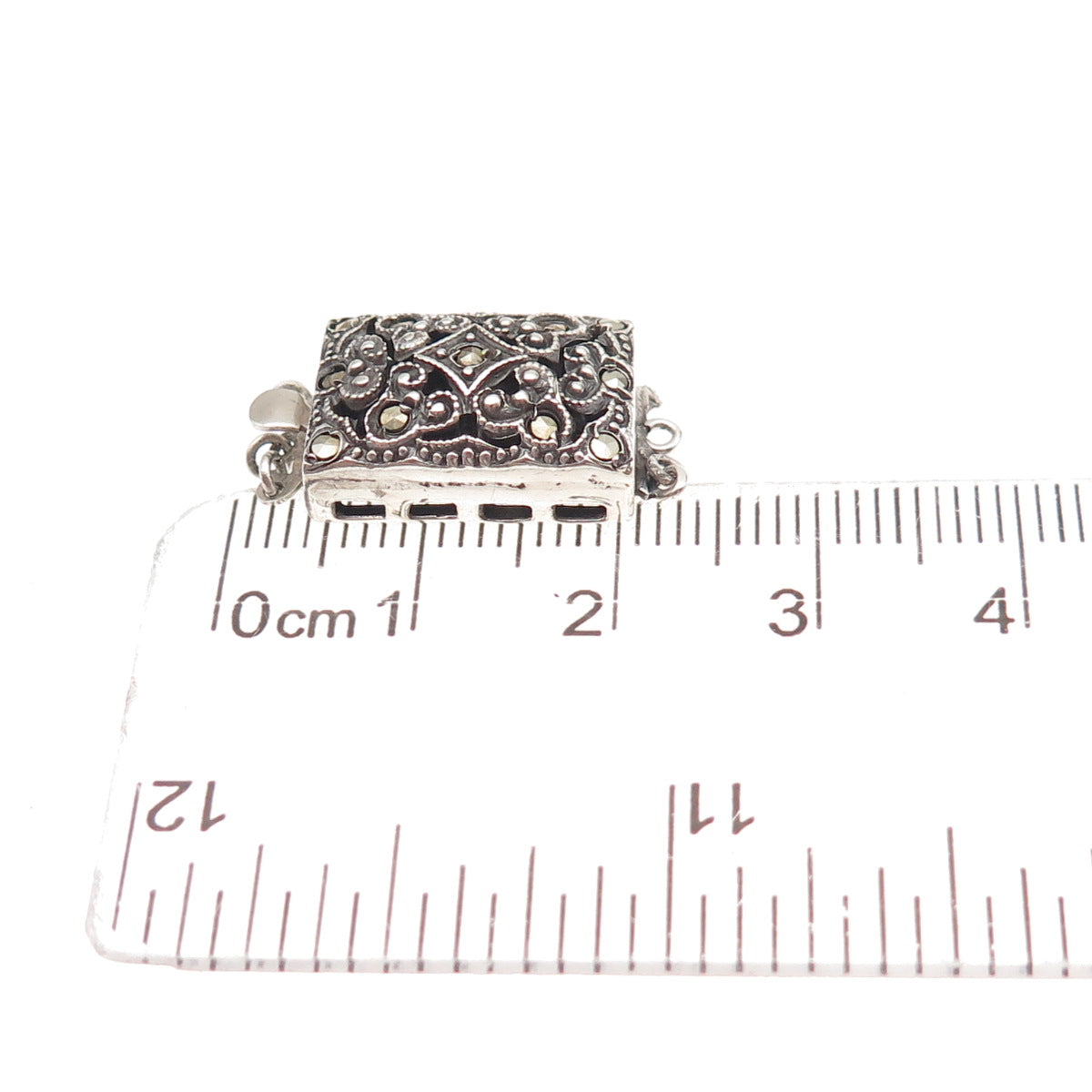 925 Sterling Silver Antique Art Deco Real Marcasite Bracelet / Necklace Box Lock