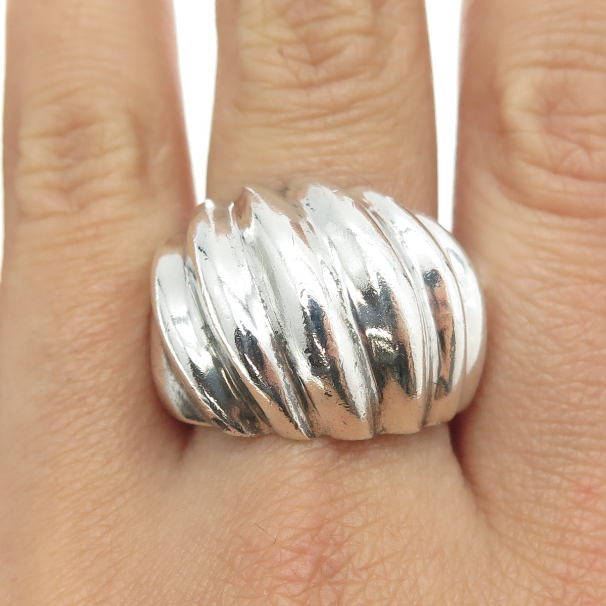 925 Sterling Silver Vintage Mexico Ribbed Ring Size 10.5